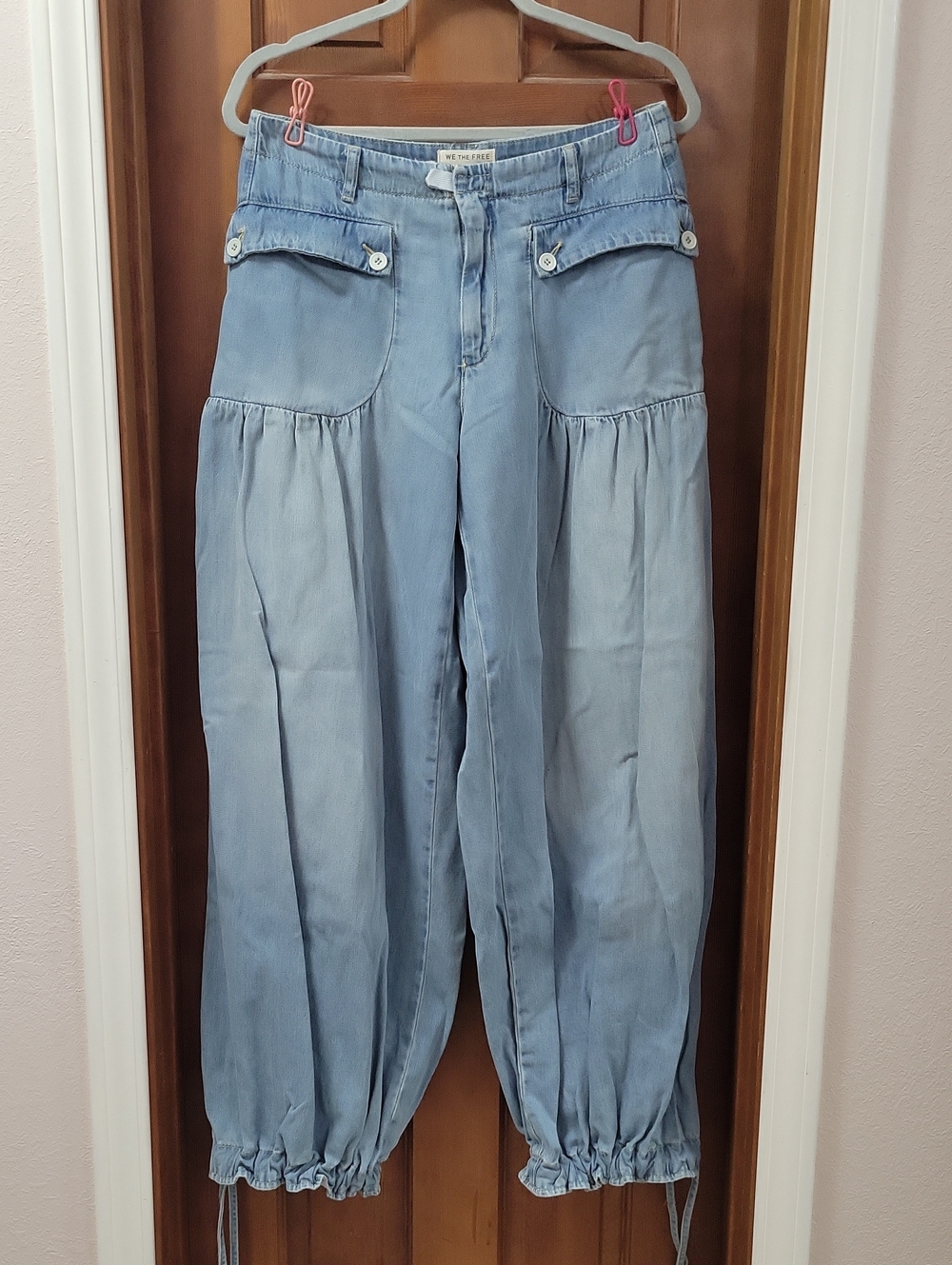Free People We The Free Wide Leg Draw String Cuff Jeans